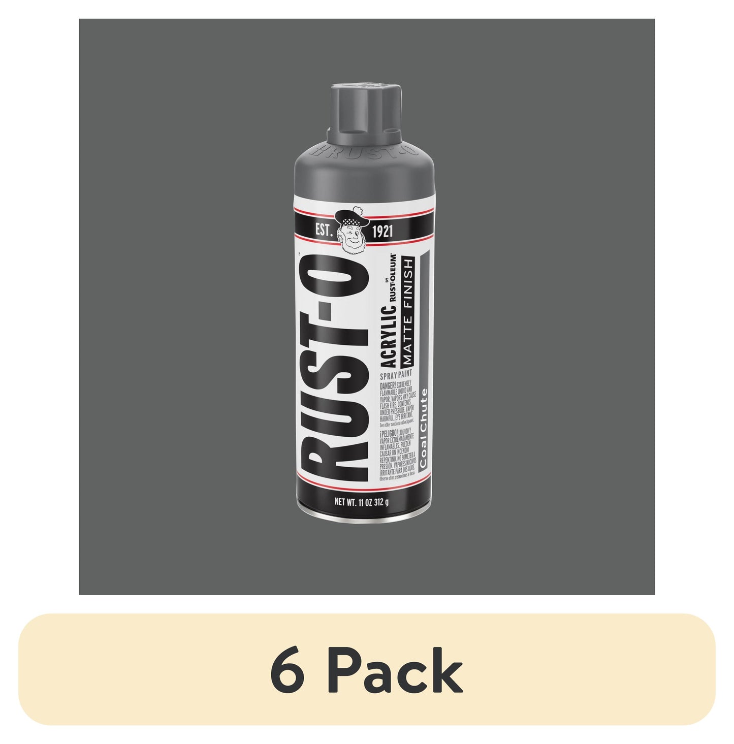 (6 pack) Coal Chute, Rust-Oleum Rust-O Acrylic Matte Spray Paint-392224, 11 oz