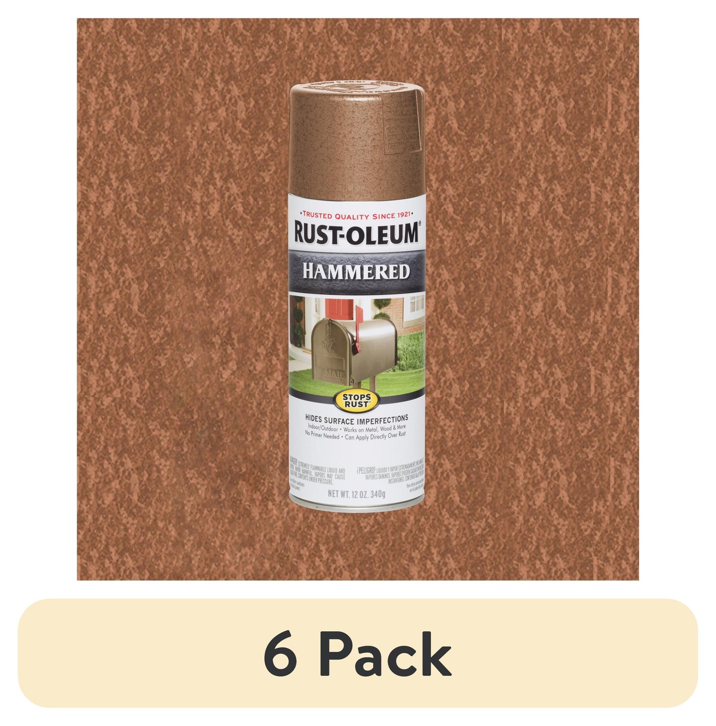 (6 pack) Cobre, Rust-Oleum Detiene el Ã“xido Pintura en Aerosol Martillada-210849, 12 oz