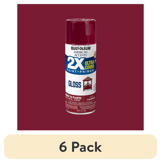 (6 pack) ArÃ¡ndano Rojo, Rust-Oleum American Accents 2X Ultra Cover Pintura en Aerosol Brillante-327893, 12 oz