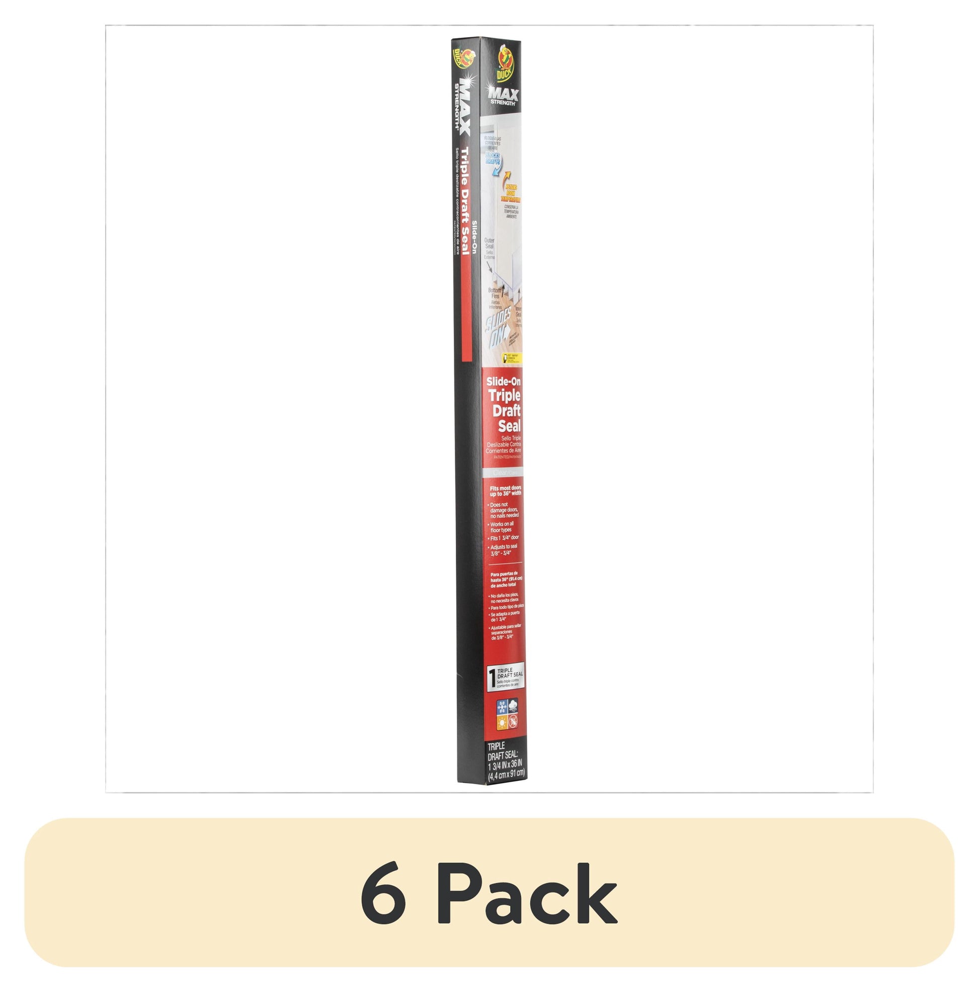 (6 pack) Duck Max Triple Draft 1.75 in. x 36 in. Sello PlÃ¡stico para Bajo de Puerta, Transparente