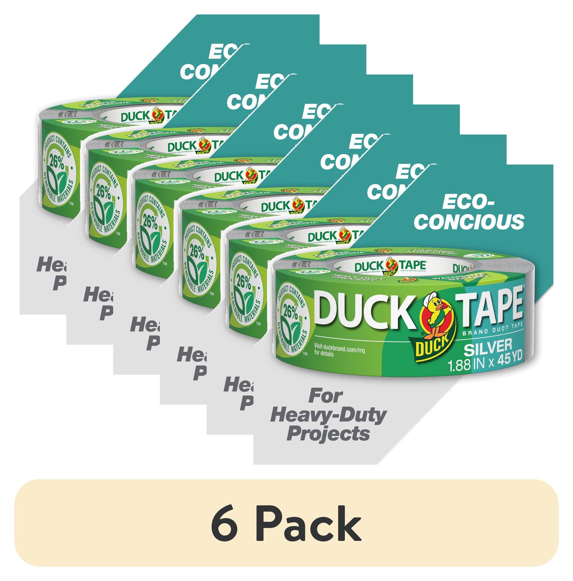(6 pack) Duck Renewable Material Duck Tape - Silver, 1.88 in. x 45 yard