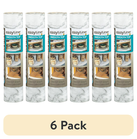 (6 pack) EasyLiner Smooth Top Shelf Liner, Gray Marble, 12 in. x 10 ft. Roll
