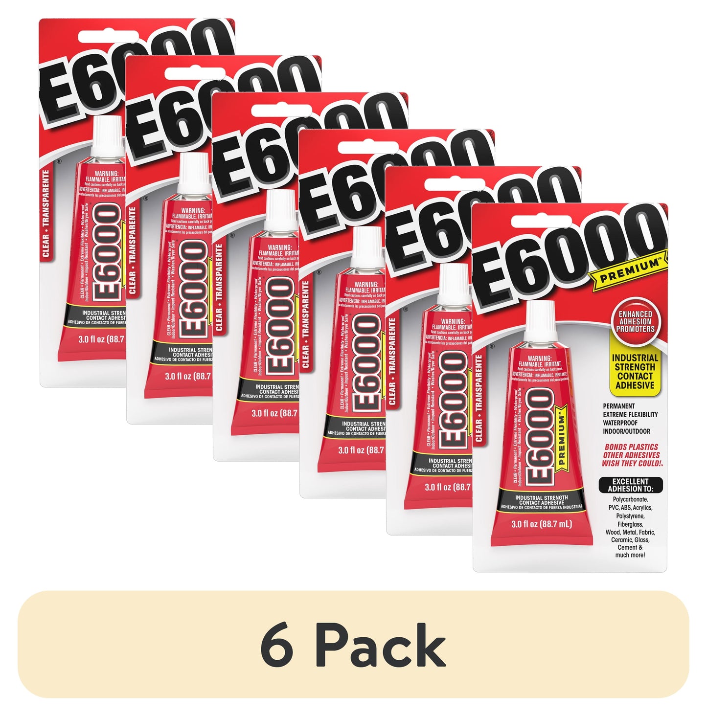 (6 pack) Eclectic E6000 Contact Adhesive Glue, Premium Industrial Strength, Clear, 205300, 3 fl. oz.