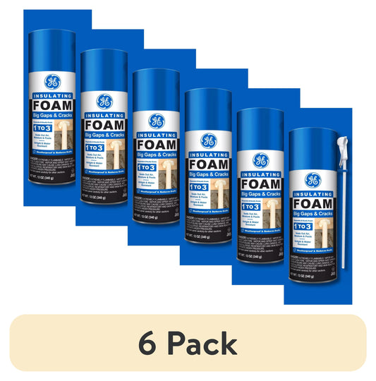 (6 pack) GE Big Gaps & Cracks Insulating Foam, Pack of 1, Yellow 12 oz Can
