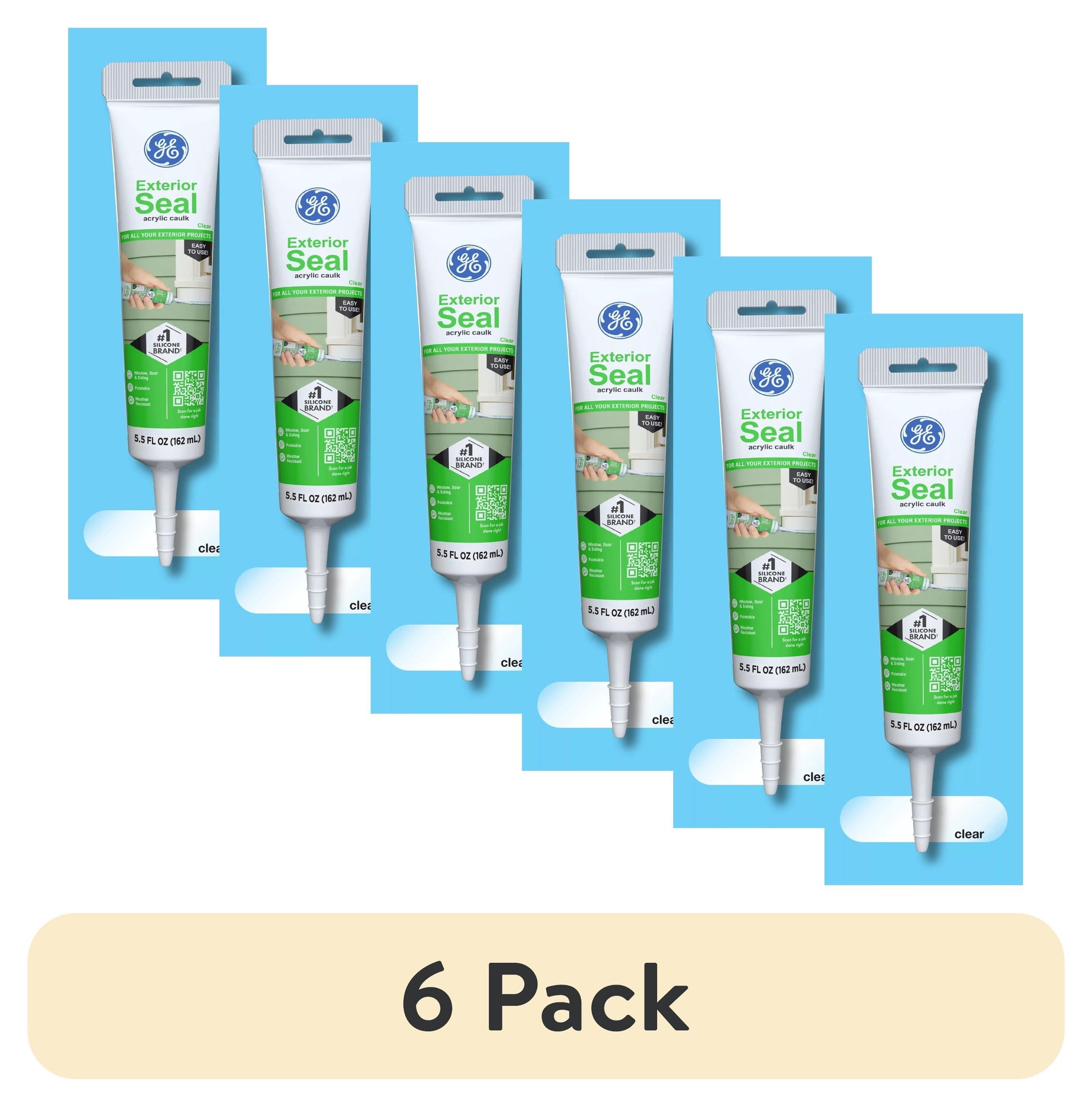(6 pack) GE Exterior Seal Window & Door, Pack of 1, Clear 5.5 oz Tube
