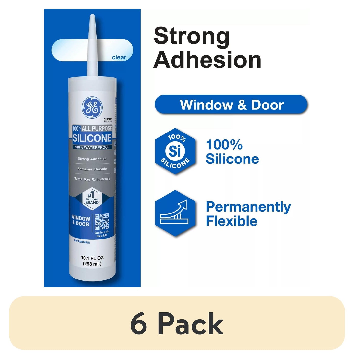 (6 pack) GE Silicone 1 All Purpose Sealant Window & Door, Pack of 1, Clear 10.1 fl oz Cartridge