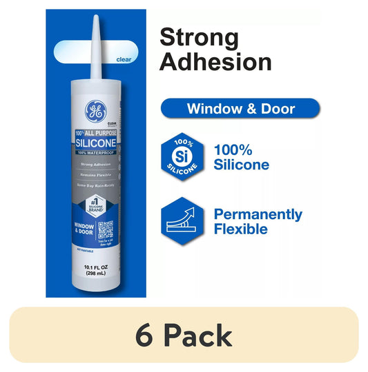 (6 pack) GE Silicone 1 All Purpose Sealant Window & Door, Pack of 1, Clear 10.1 fl oz Cartridge