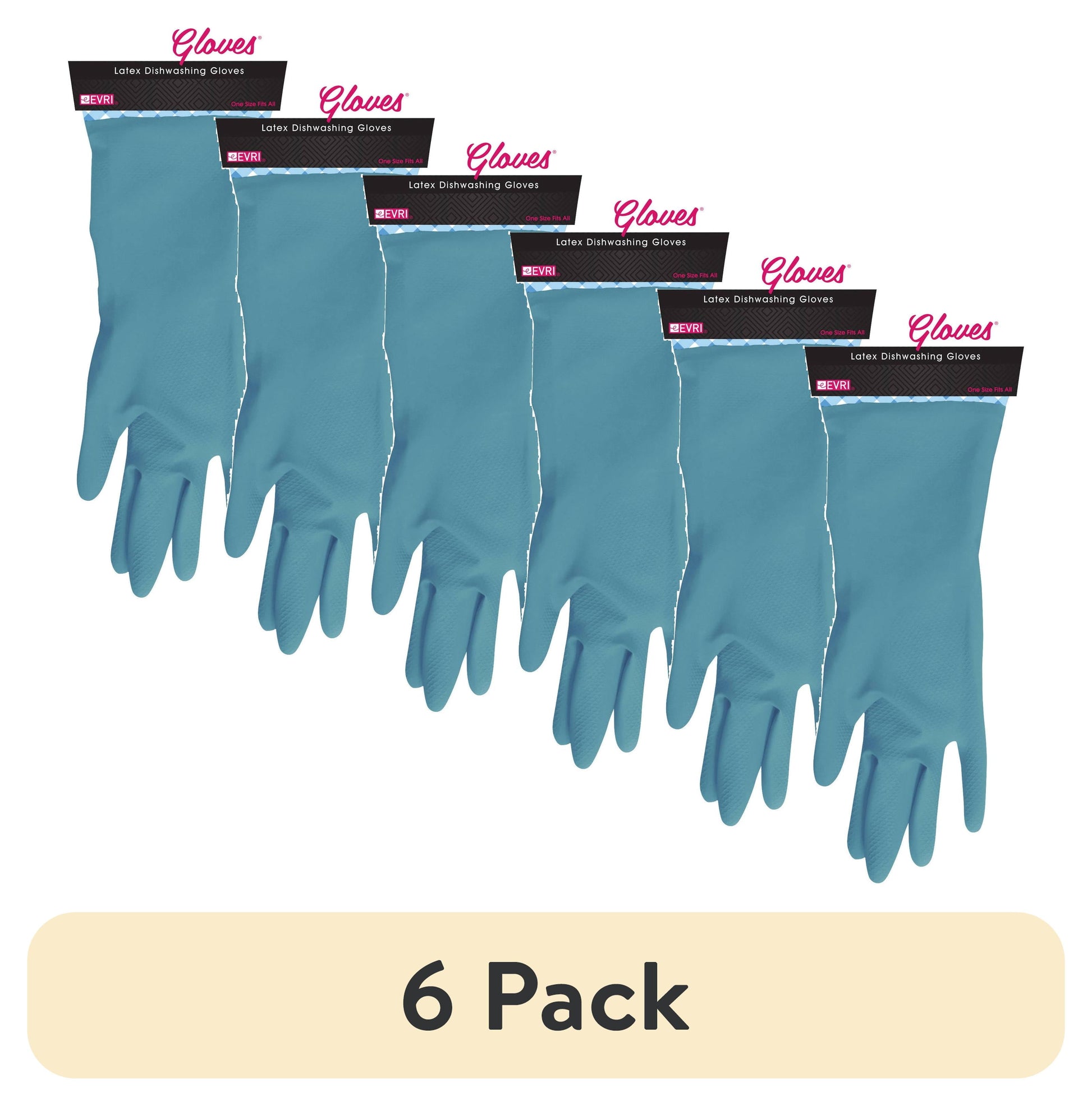 (6 pack) GlamGloves Latex Dishwashing Gloves