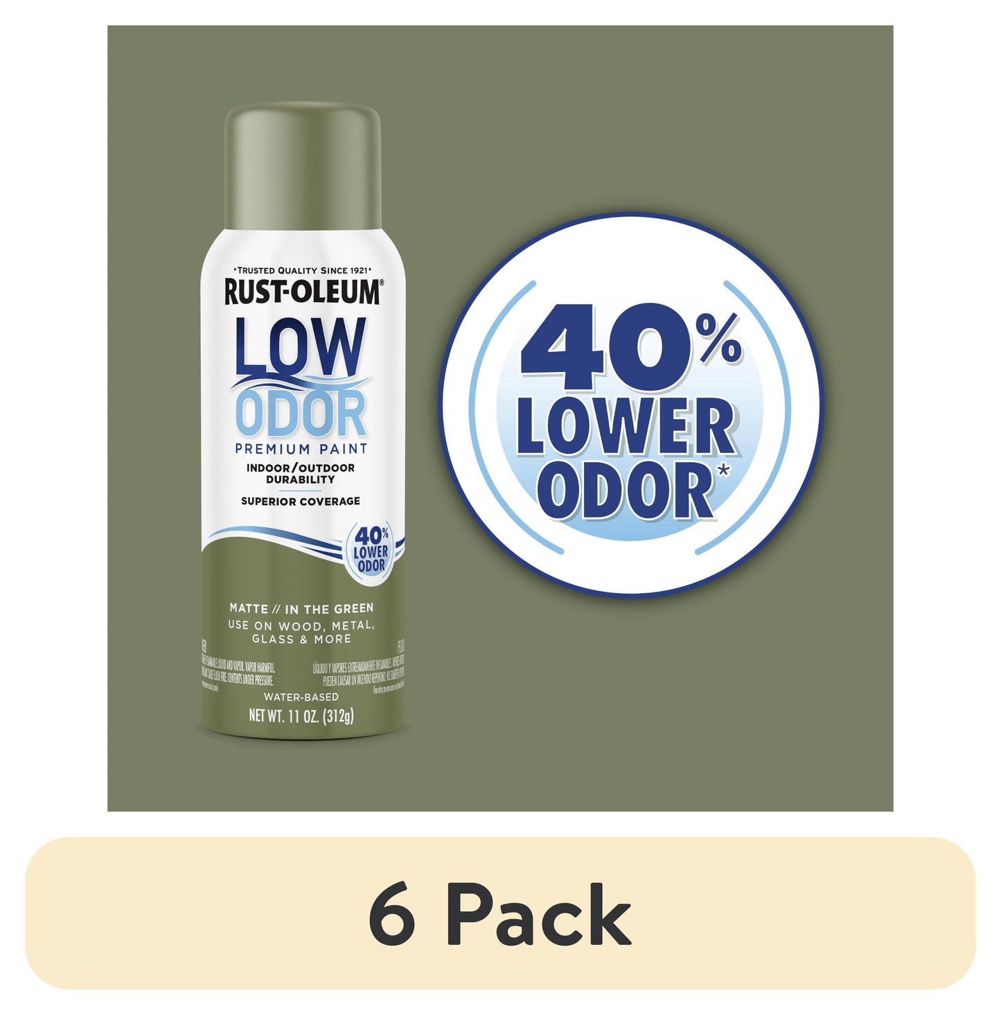 (6 pack) In the Green , Rust-Oleum Low Odor Premium Matte Spray Paint-388282, 11 oz