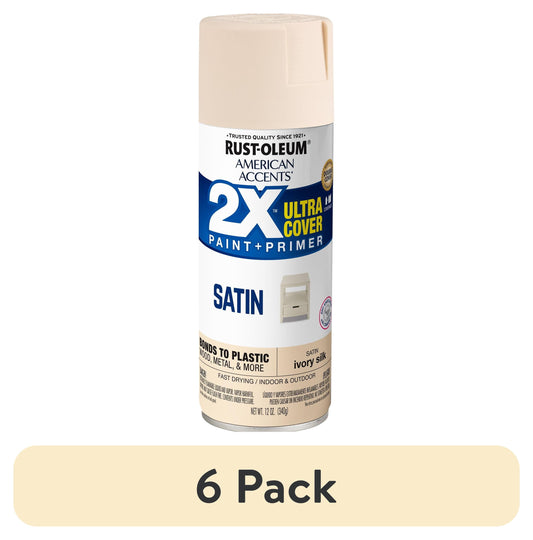 (6 pack) Ivory, Rust-Oleum American Accents 2X Ultra Cover Satin Spray Paint-327944, 12 oz
