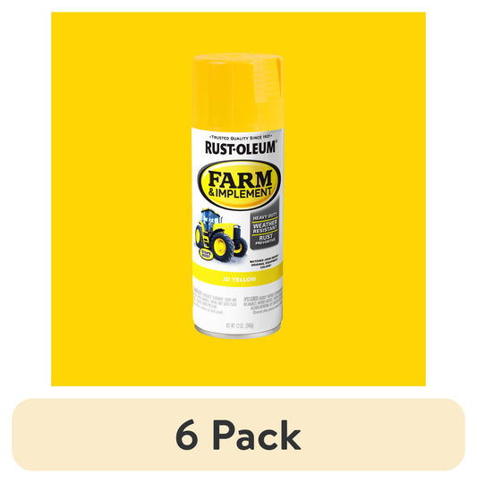 (6 pack) JD Yellow, Rust-Oleum Specialty Farm & Implement Gloss Spray Paint-280129, 12 oz