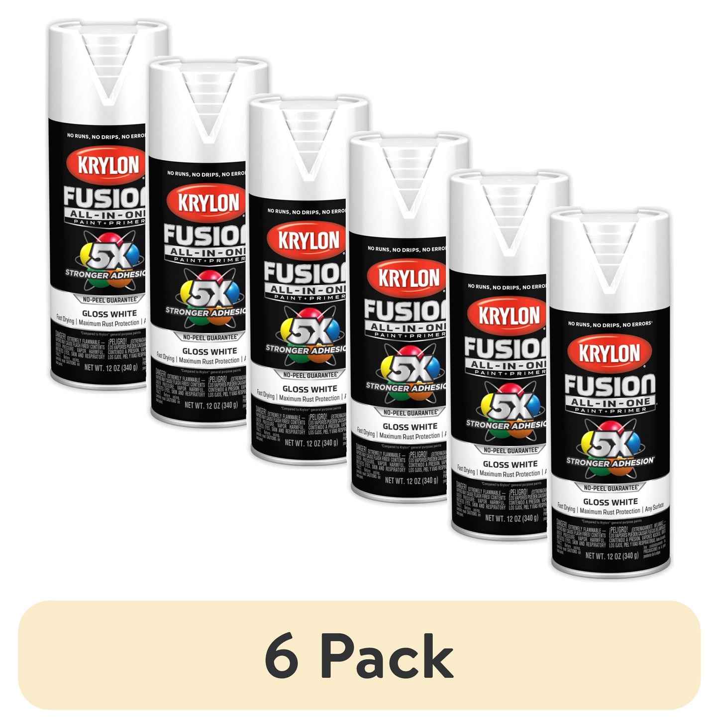 (6 pack) Krylon Fusion All-In-One, Gloss, White, 12 oz