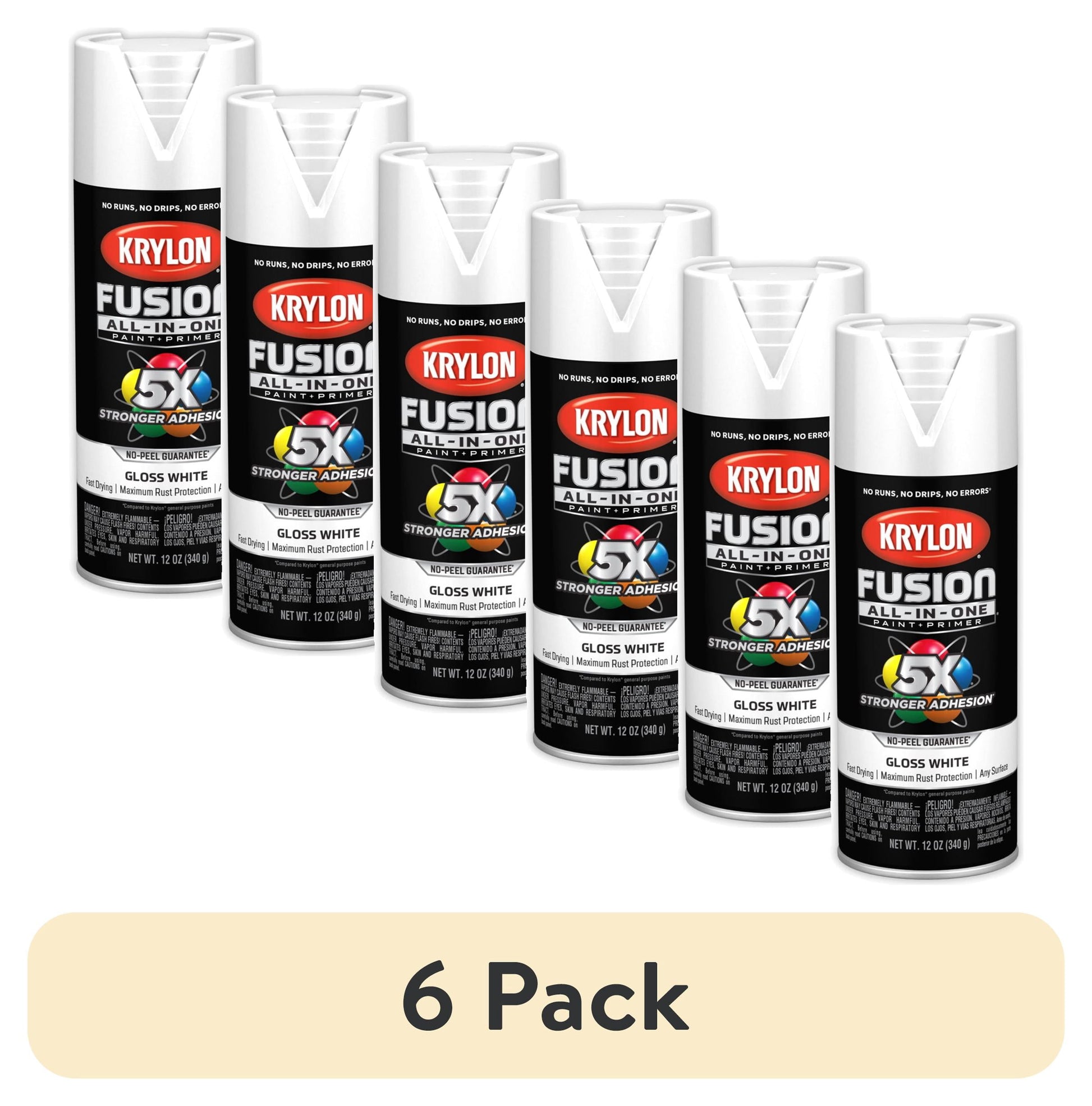 (6 pack) Krylon Fusion All-In-One, Gloss, White, 12 oz