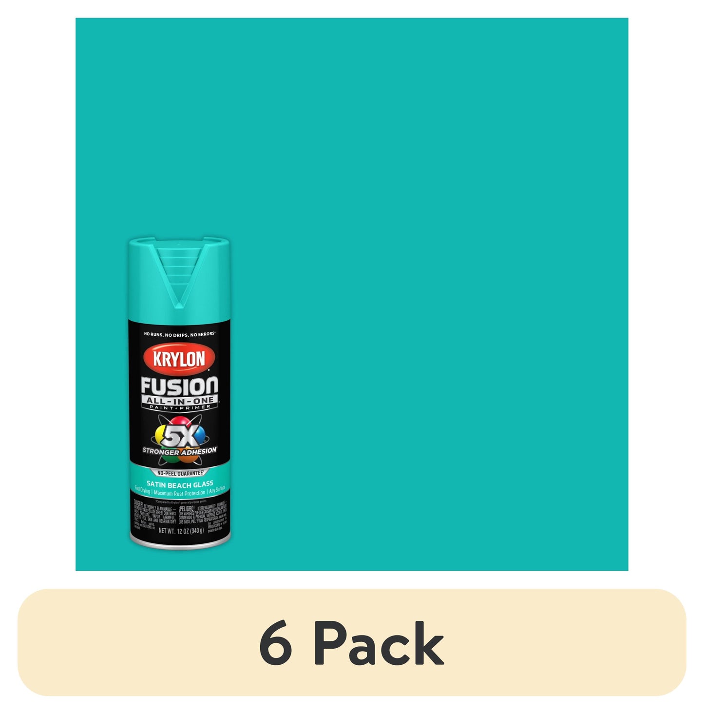 (6 pack) Krylon Fusion Todo-en-uno, Satinado, Vaso de Playa, 12 oz