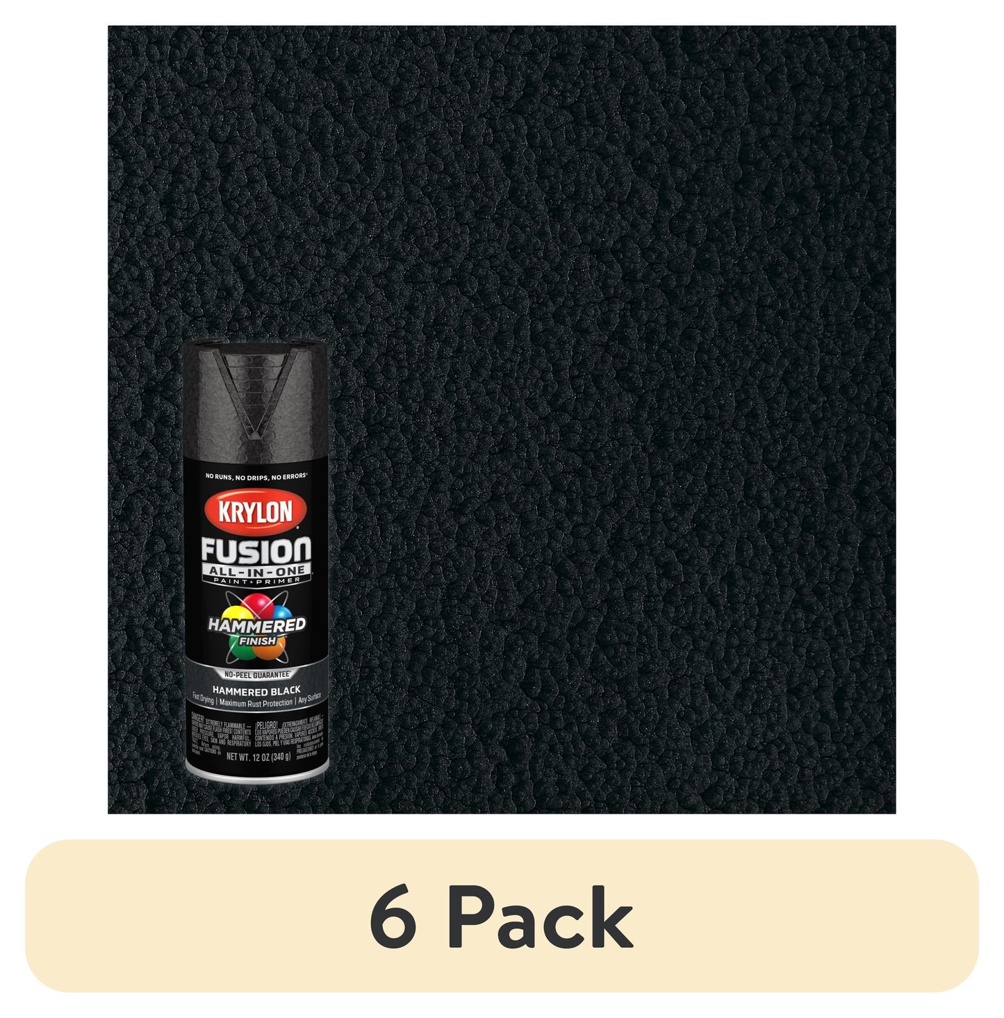 (6 pack) Krylon Fusion All-In-One Hammered, Black, 12 oz