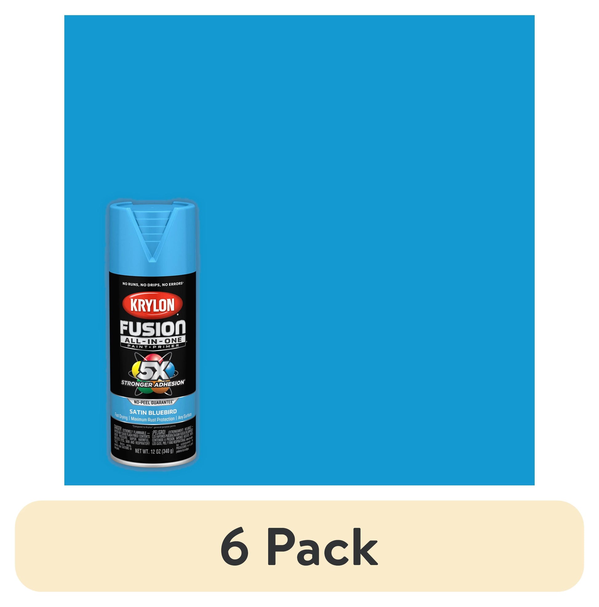 (6 pack) Krylon Fusion All-In-One, Satin, Bluebird, 12 oz