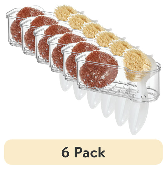 (6 pack) Mainstays Clear Plastic Kitchen Sink Organizer Caddy, Sponge Holder, Dish Brush Holder and Soap Storage for Sink Organization