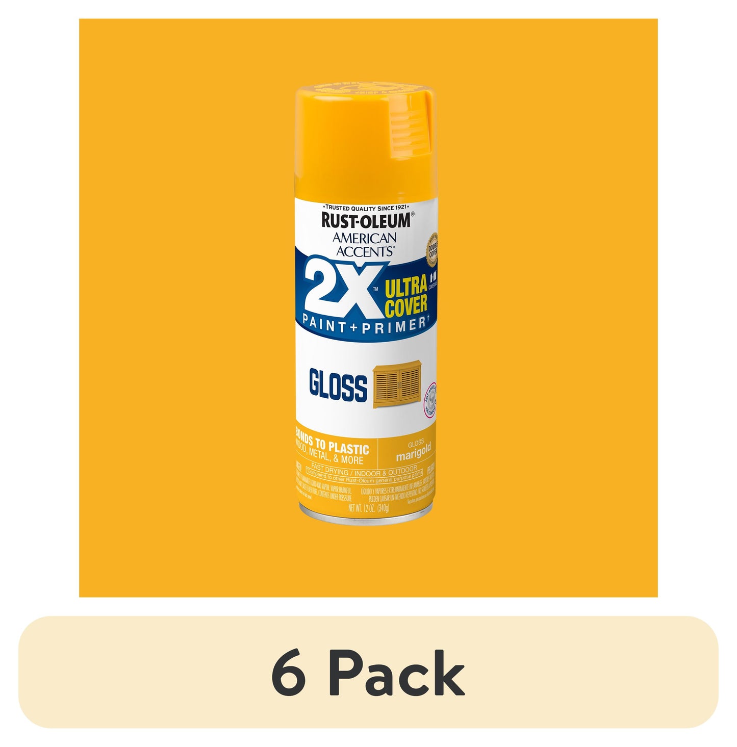 (6 pack) Marigold, Rust-Oleum American Accents 2X Ultra Cover Gloss Spray Paint-327896, 12 oz