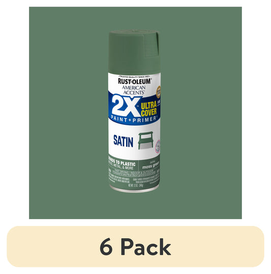 (6 pack) Moss Green, Rust-Oleum American Accents 2X Ultra Cover Satin Spray Paint-354729, 12 oz