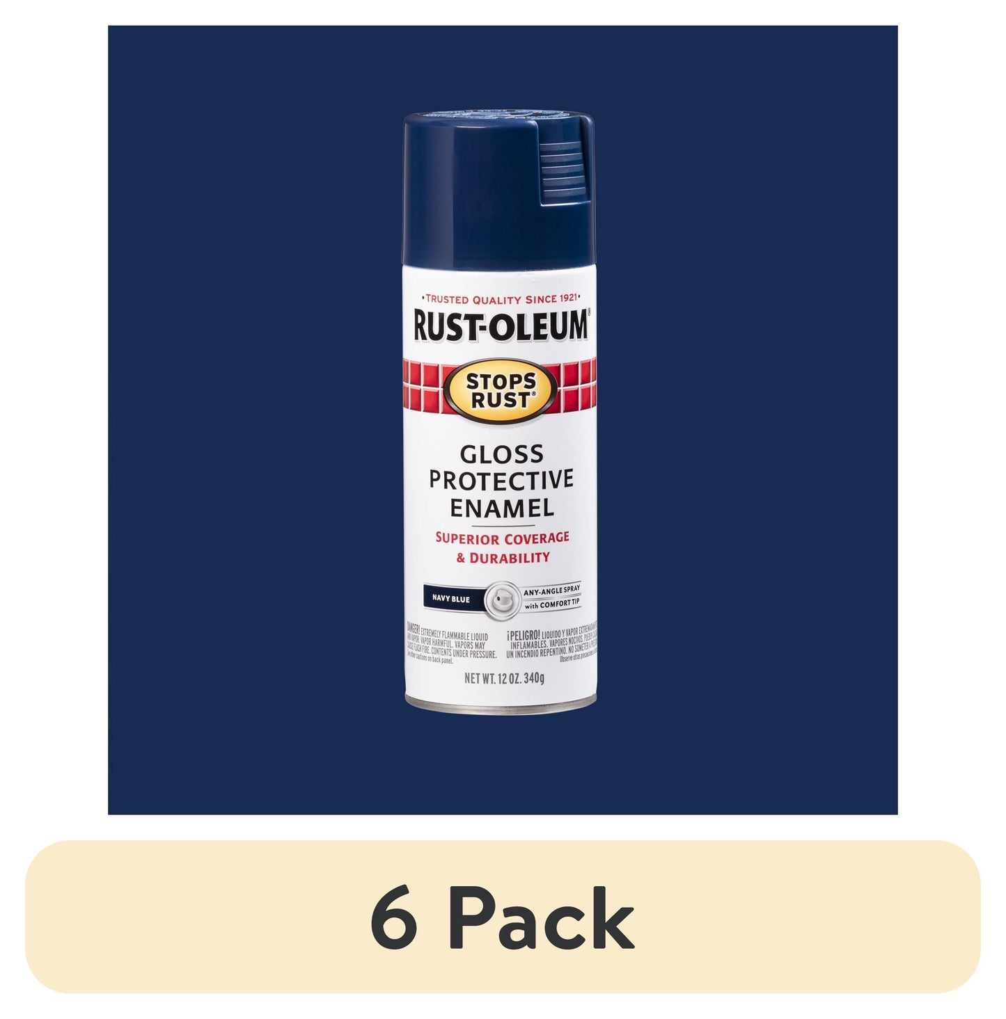 (6 pack) Navy, Rust-Oleum Stops Rust Protective Enamel Gloss Spray Paint-7723830, 12 oz