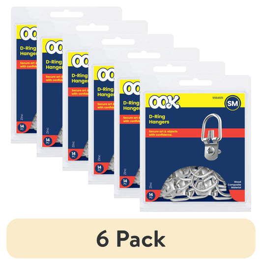 (6 pack) Ook D-Ring Picture Hanger, Frame Hanger, Small, Steel, Zinc Finish, Silver, 14 pack