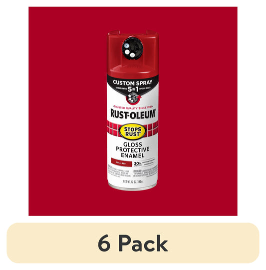 (6 pack) Regal Red, Rust-Oleum Stops Rust Custom Sprays 5 in 1 Gloss Spray Paint-376895, 12 oz