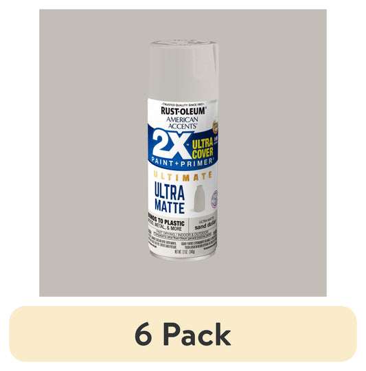 (6 pack) Sand Dollar, Rust-Oleum American Accents 2X Ultra Matte Spray Paint-371769, 12 oz