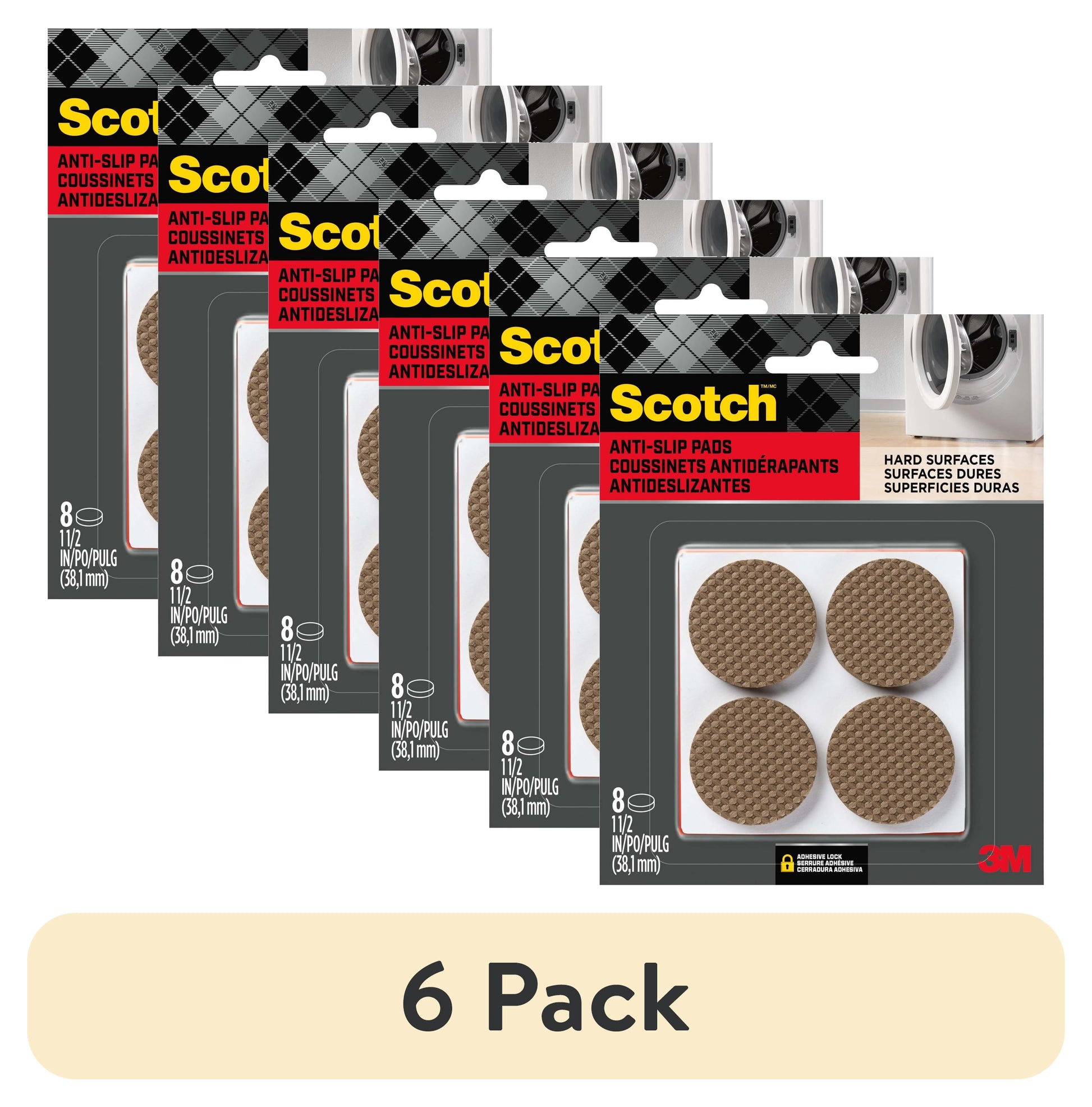 (6 pack) Scotch Furniture Pads, No Slip Floor Protection, Brown, 1.5 in., 8 Circle Grippers