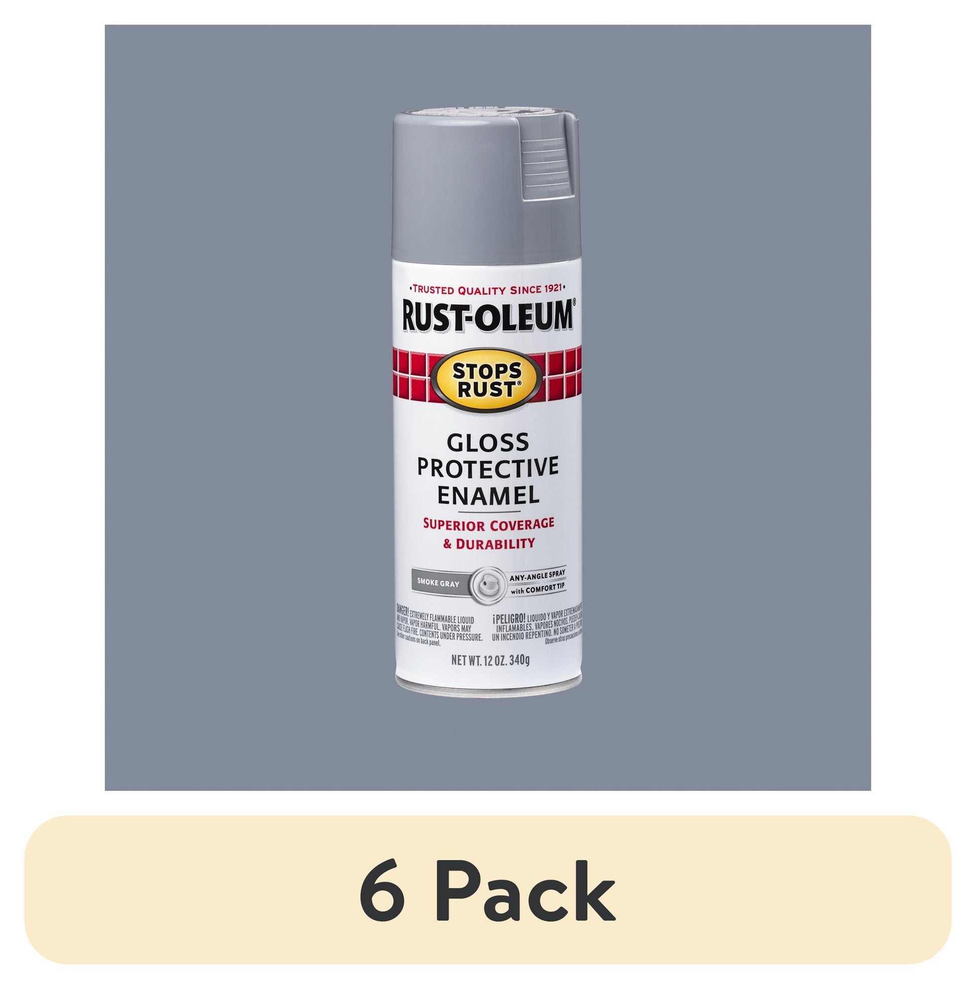 (6 pack) Smoke Gray, Rust-Oleum Stops Rust Protective Enamel Gloss Spray Paint-7786830, 12 oz