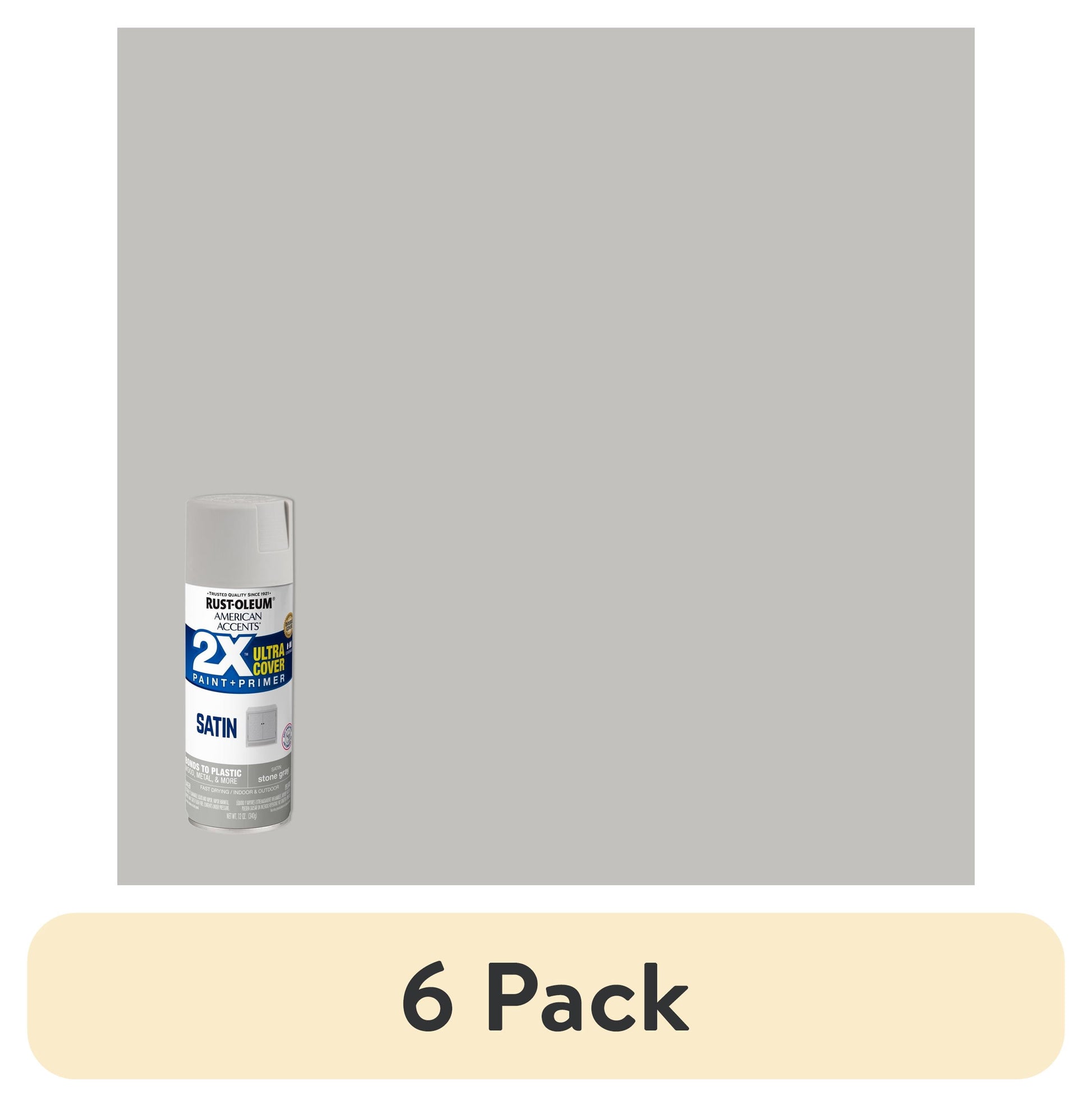 (6 pack) Gris Piedra, Rust-Oleum American Accents 2X Ultra Cover Pintura en Aerosol Satinada-355085, 12 oz