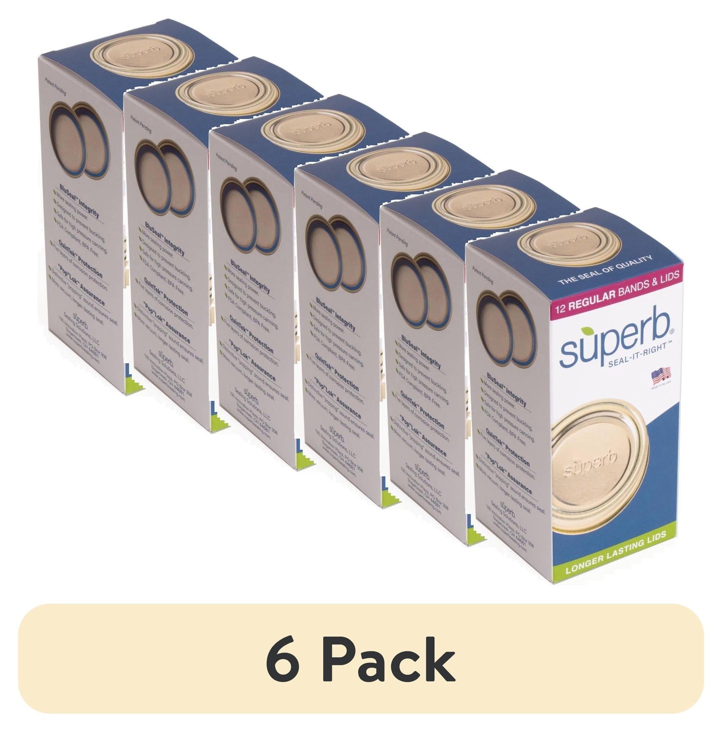 (6 pack) Superb 12-Pack Canning Jar Lids and Rings - Regular Mouth, Two-Piece Mason Jar Lids with Bands for Canning and Preserving, Fits All Brands Regular Mouth Mason Jars