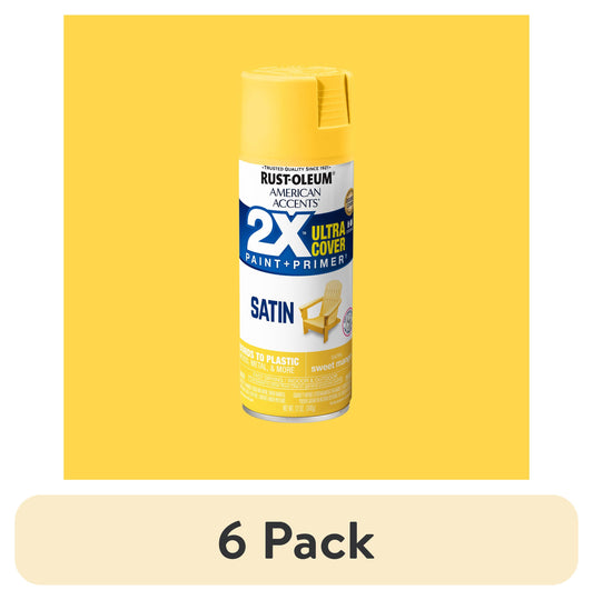 (6 pack) Sweet Mango, Rust-Oleum American Accents 2X Ultra Cover Satin Spray Paint-389906, 12 oz