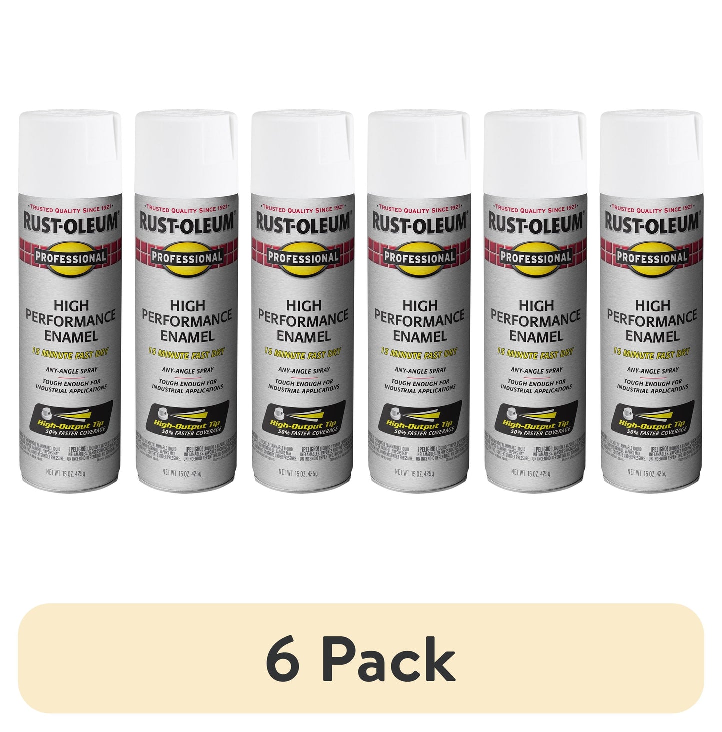 (6 pack) White, Rust-Oleum Professional High Performance Enamel Semi-Gloss Spray Paint-239108, 15 oz