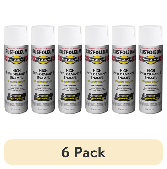 (6 pack) White, Rust-Oleum Professional High Performance Enamel Semi-Gloss Spray Paint-239108, 15 oz