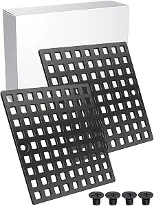 2 Pcs Square Shower Drain Cover 4" Matte Black- Anti-Clog Bathroom Drain Cover with Non-Slip Surface, Universal Fit for Shower, Kitchen, Outdoor Use