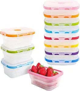 ECOBERI Collapsible Food Storage Containers, Silicone Small 8 Piece 12 oz Set, BPA-Free Food Storage with Airtight Lids, Space-Saving Lunch Containers, Freezer and Dishwasher Safe