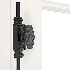 6FT Black Powder Coated Cremone Bolt for French Windows  Powder Coated Cast Iron, Decorative Handle with 2 Rods & Keepers, Fits Up to 6 Foot Tall Casement Windows