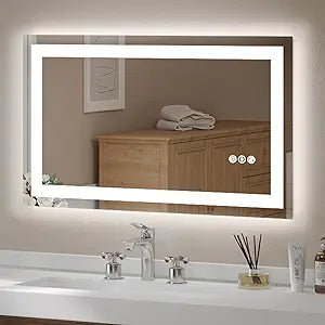 USHOWER LED Bathroom Mirror 40x24 Inch Tempered Glass - Frameless LED Backlit Lighted Mirror for Bathroom Vanity with Anti-Fog, 3 Colors Dimmable, Memory Function, Wall-Mounted