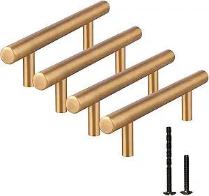 Yiking Soild Antique Brass Cabinet Pulls Heavy Duty Real Vintage Brass Dresser Handle,Unlacquered Brushed Gold Drawer Knob Modern Kitchen Bathroom Furniture Cabinet Handles 4pcs 15-1/8in
