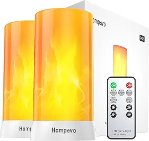 Hompavo Upgraded LED Flame Lights with Remote & Timer, 4-Mode Rechargeable Battery Operated Flameless Candles, Waterproof Pillar Flickering Lanterns for Bathroom Patio Wedding Halloween Home Decor