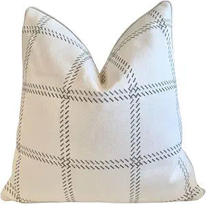Jillien Harbor The Elliot Patterned Throw Pillow Cover  Checkered Pillow Print Polycotton Designer Accent for Farmhouse Decor, Decorative Pillow Cover, Fits 20 Inch Insert, 18 x 18 Inches, Brown