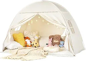 Twin Bunk Bed Tent Canopy for Playhouse, Indoor Portable Foldable Privacy Shelter with Breathable Starry Canopy for Girls & Boys Bedrooms (Twin Beige)