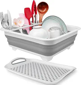 Collapsible Dish Drying Rack Portable Dish Drainers for Kitchen Counter with Drainboard, Kitchen Sink Organizer Basket RV Accessories Camper Storage and Organization Dish Rack Over Sink Drying Rack