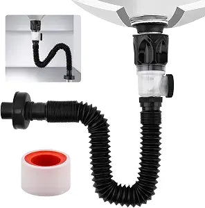 Bathroom Sink Drain Kit, Drain Pipe with Pop-Up Strainer Stopper, Black