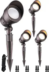 LEONLITE Low Voltage LED Landscape Spotlight, 5W 12V Pathway Lights Outdoor, CRI90, Aluminum Spot Lights for Garden, ETL Listed, IP65 Waterproof, 3000K Warm White, Oil Rubbed Bronze, Pack of 4