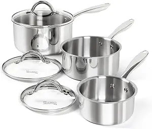MICHELANGELO Saucepan Set 6pc, Triply Stainless Steel Sauce Pan with Lids 1QT & 2QT &3QT, Kitchen Cooking Pot for Home Use, Dishwasher Safe & Induction Compatible