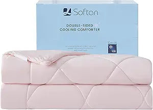 lasoftan Cooling Comforter Queen/Full Size, Cold Blanket for Sleeping Q-Max>0.45, Lightweight Breathable Cooling Bedding for Night Sweats, Double-Sided Soft Cool Breathable Comforter, Light Pink