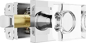 Polished Chrome Crystal Glass Door Knob With Lock - Modern Square Handle for Interior Bedroom Bathroom - Privacy Lockable Sliver Knob