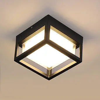 Outdoor Ceiling Light Square Flush Mount Dimmable Warm White 3200K Outdoor Porch Lights Modern Black Exterior Wall Mount Waterproof Outside Lighting Fixtures for House Patio Garage Bathroom Farmhouse