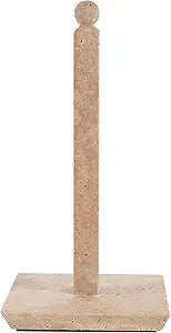 Travertine Paper Towel Holder 12.5 Inch Handmade Marble Freestanding Paper Towel Stand with Non-Slip Weighted Base for Kitchen & Bathroom Counter